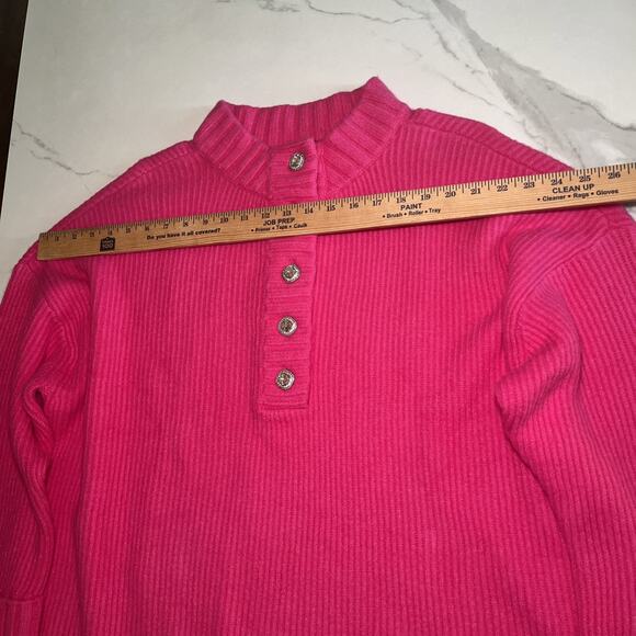 Talbots Sweater Womens Plus Size 3X Pink Ribbed Wool Blend 1/2 Button Up NWOT - Picture 4 of 11